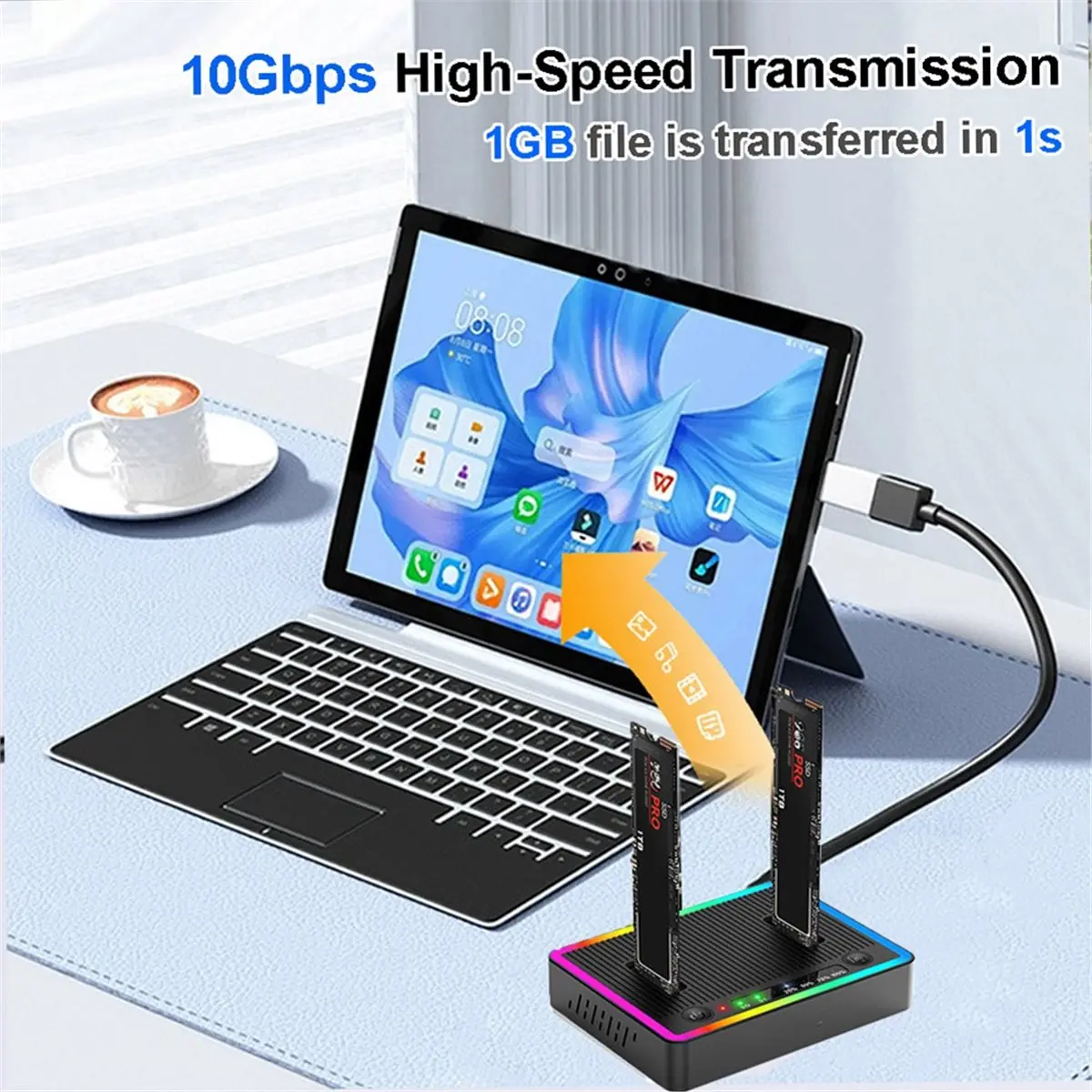 2026 New Dual-Bay Hard Drive Docking Station M.2 NVMe/ Offline Clone Hard Disk 10Gbps SSD Duplicator Adapter Enclosure