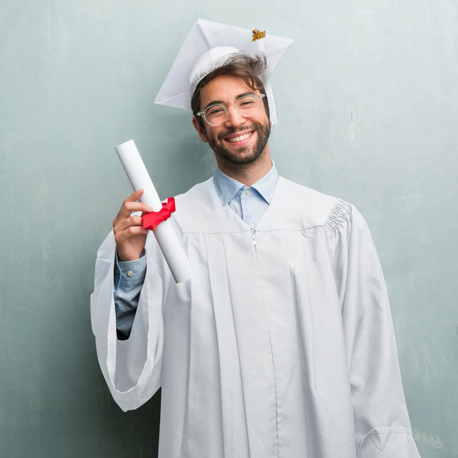 Ensemble de Robe Académique à Col en V pour Homme et Femme, Costume de Remise de Diplôme pour Étudiant, Accessoire Photo, Document Solide, 1 Ensemble, 2024