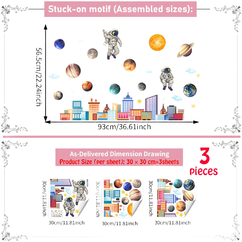 Space City Glow in the Dark Wall Decals PVC Stickers for Bedroom Living Room Study Area Cosmic Theme Interior Use