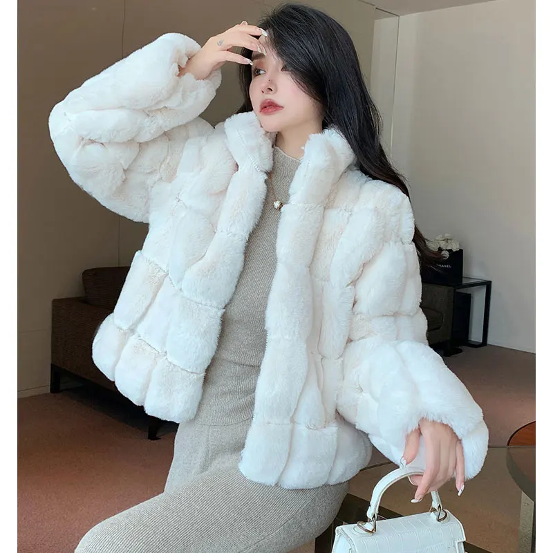 Korean Thick Faux Fur Jackets Warm Autumn Winter Luxury High Collar Faux Mink Fur Party Club Coat Vintage Solid Furry Outerwear