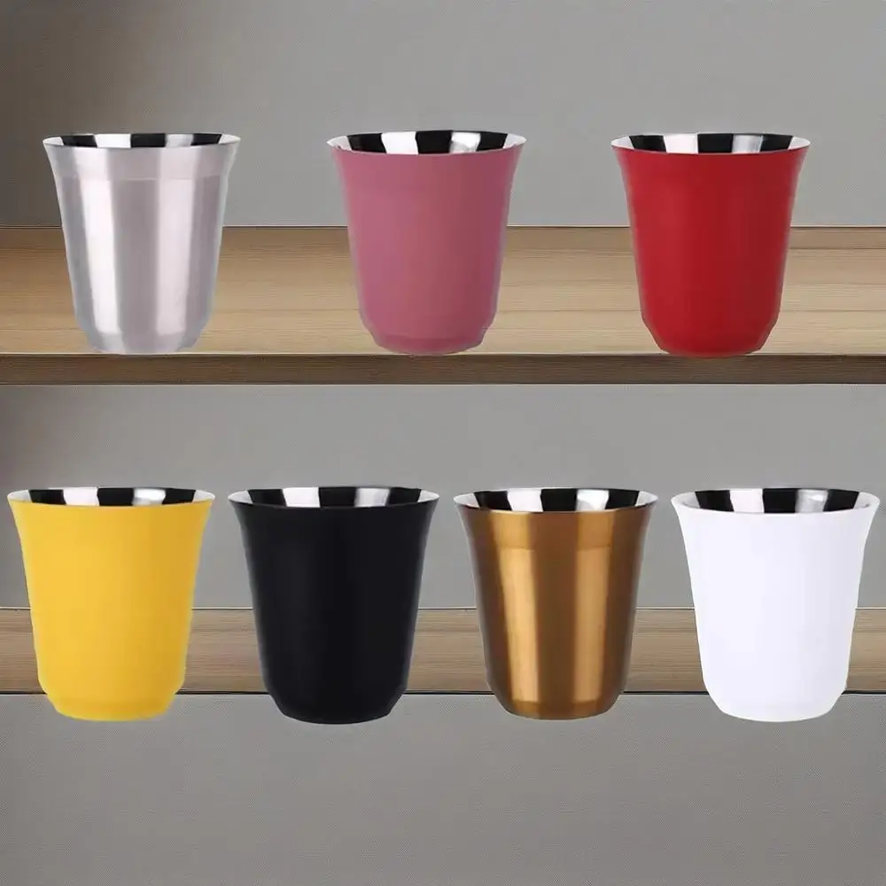 Taza de café expreso de acero inoxidable con aislamiento de doble pared, cápsula de café, taza Demitasse de Metal para beber para el hogar, interior o exterior