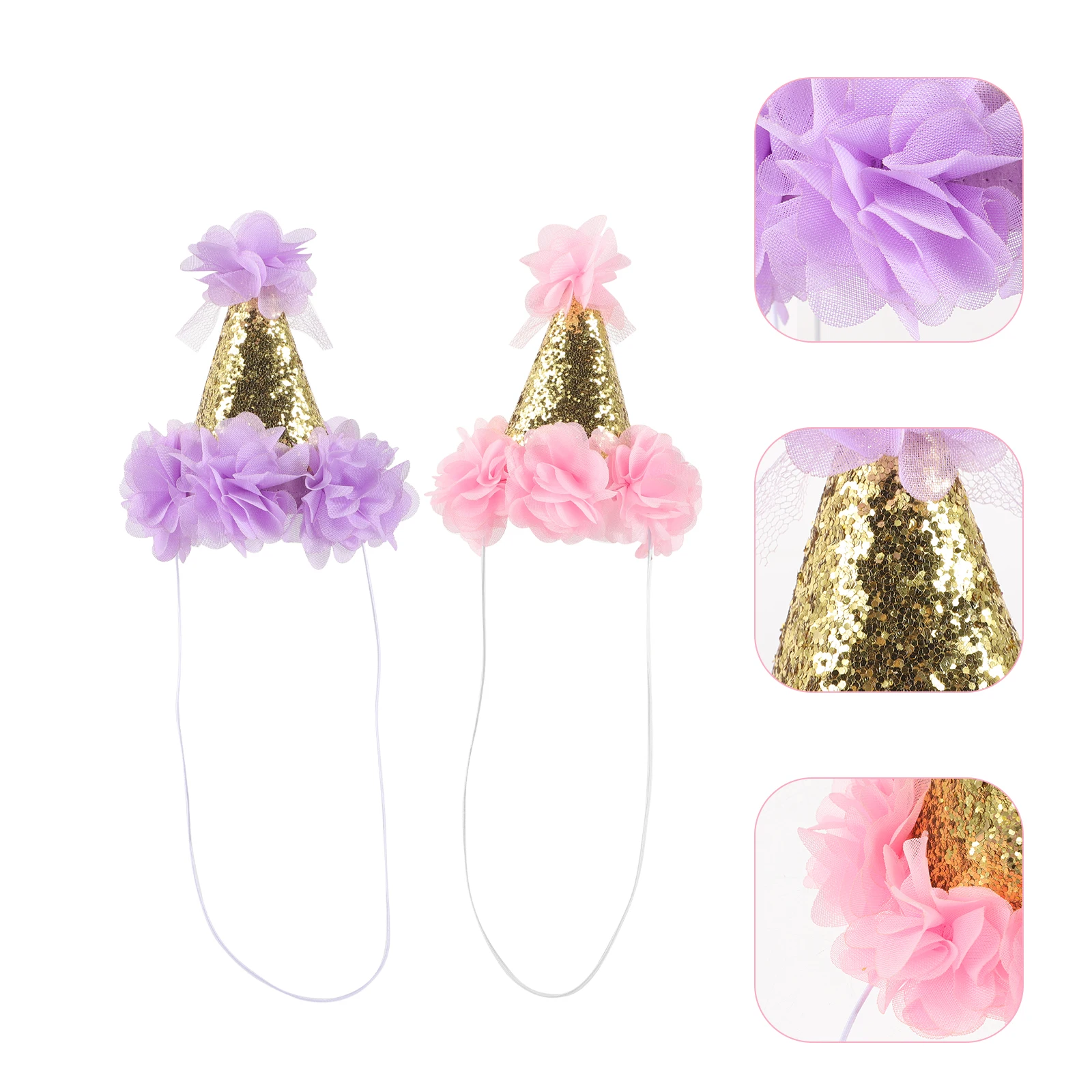 

2pcs Glitter Birthday Party Hats Cone Hats Reusable Party Hat Classroom Decorative Celebration Props