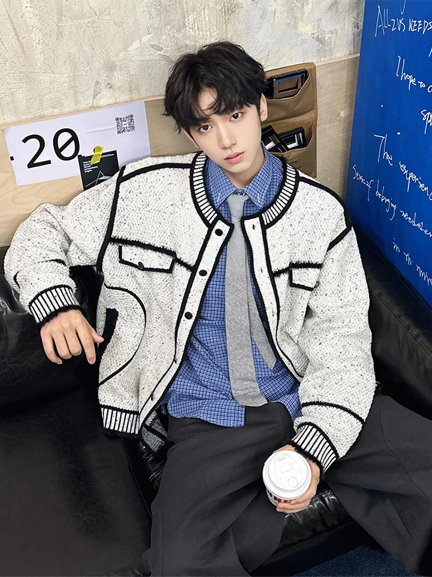 

Американский вязаный кардиган без воротника для мужчин, зимний свитер в стиле Fair Isle, модная повседневная одежда