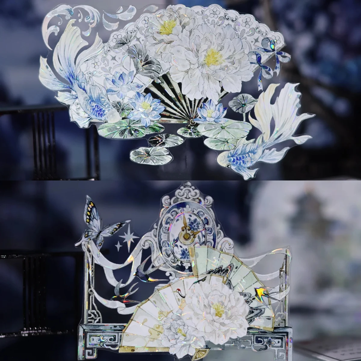 Ink Cloud Flower Washi Tape, Shell Shimmer PET Sticker Roll, DIY Journal Scrapbooking Planner Decoration, Craft Supplies