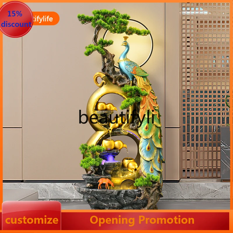 cn8617 ss Flowing water and wealth creation ornaments circulating Feng Shui wheel living room office rockery fountain floor deco