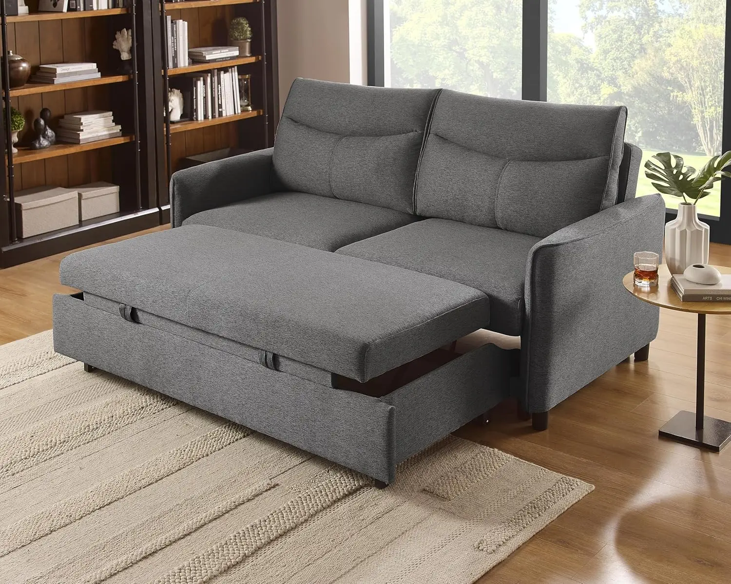 Sleeper Sofa Bed, Comfortable Pull-Out Futon Loveseat, Full Love Seat for RV Small Spaces, Hide-A-Bed Fold Out Couch - Grey