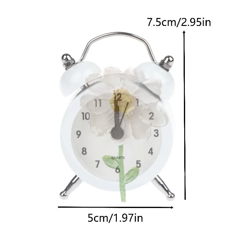 Mini Retro Twin Bell Alarm Clock Non-Ticking Silent Loud Wake Up Timer for Heavy Sleepers Kids Bedroom Desktop Office Decoratio