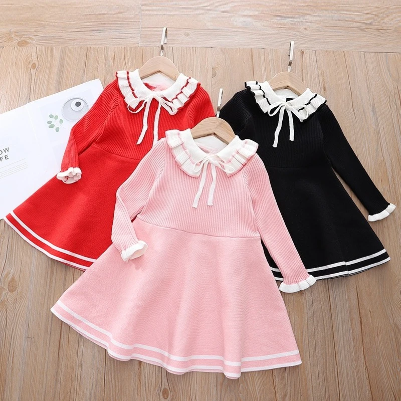 

Girls Knit Dress A Line Party Gown Baby Toddler Costume Kids Fashion Spring Autumn Clothing Children Casual Daily Wear Outfit