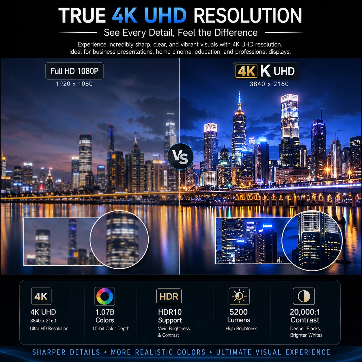 ODM 4K Laser Short Throw Projector 5200 ANSI Lumens Home Theater Built-In Speakers Portable 2-Year Warranty MX-LK5200ST