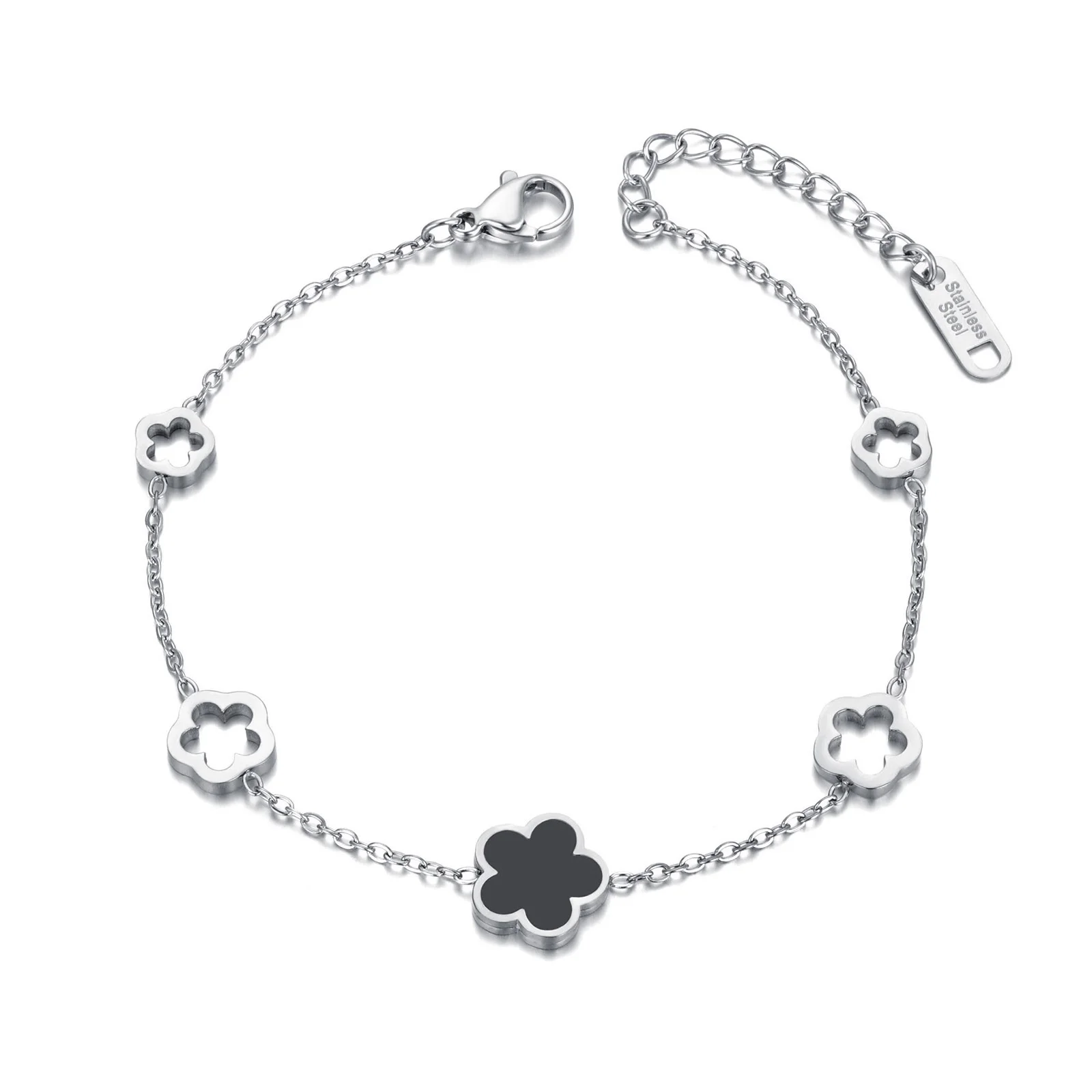 Lokaer Trendy Stainless Steel White Black Green Shell Flower Charm Bracelets For Women Girl Chain & Link Bracelet Jewelry B19056