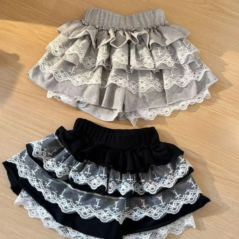 

Summer Sweet High Waist Lace Ruffle Mini Skirt Women Kawaii Lolita Fluffy Cake Skirt Vintage Y2K Harajuku Fashion Short Skirt