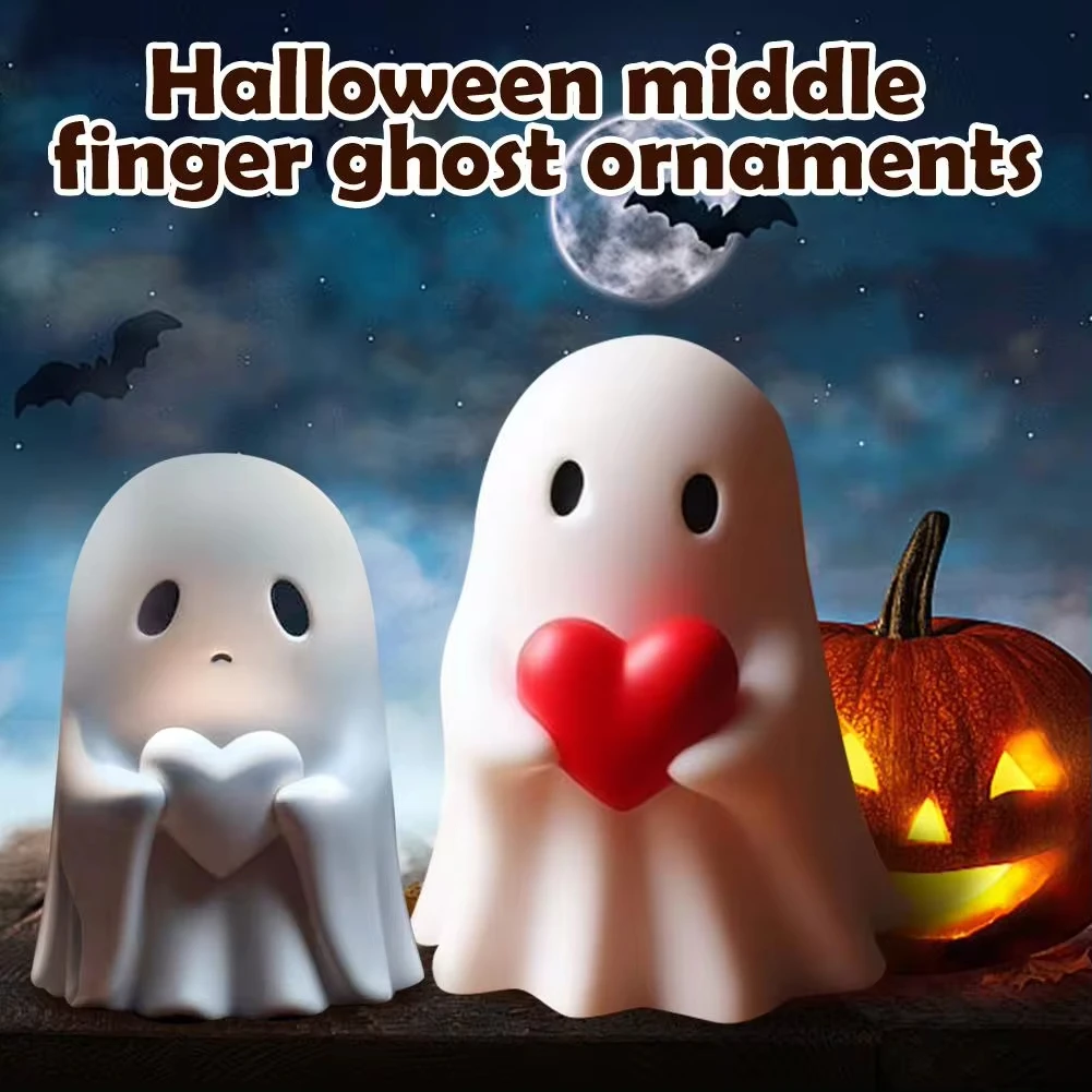 Halloween Middle Finger Ghost Decoration Cute Ghost Statue For Home Fireplace Decor Smooth Body Enhance Festive Atmosphere