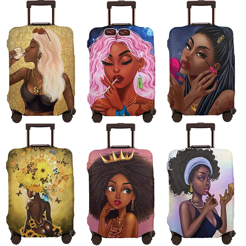 Afro Woman Luggage Cover Black Girl Travel Suitcase Protector Elastic Protective Washable Baggage Cover Fits L 25-28 In