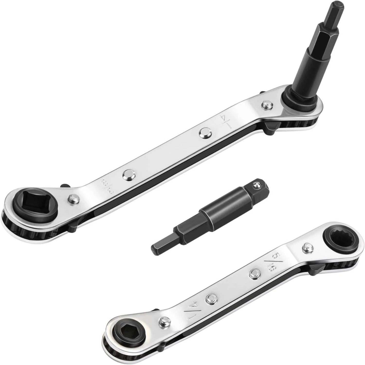 

Efficient and versatile compact HVAC service wrench set with convenient hex bit adapter for air conditioning and refrigeration s