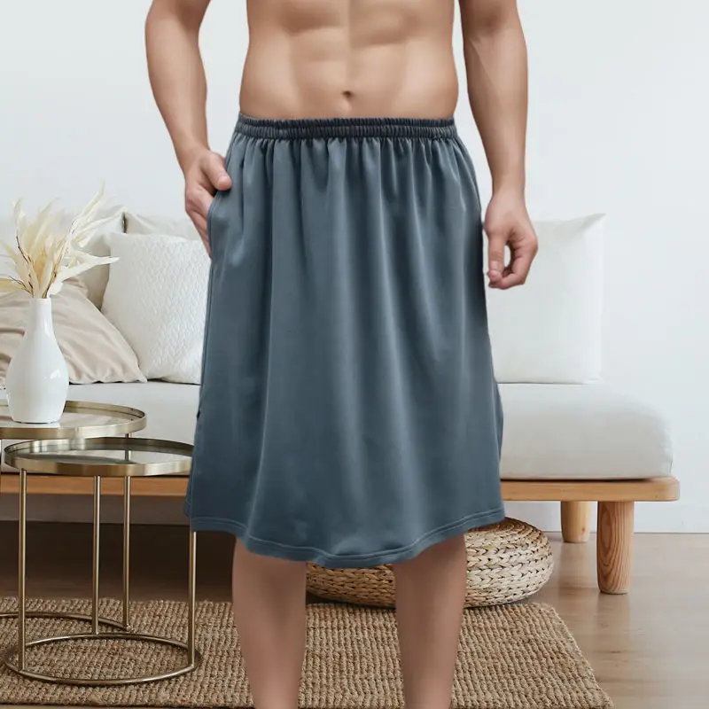 Plus Size Underwears Men's Ice Silk Skirt Shorts Open-Crotch Casual Sleeping Bottom Comfortable Soft Home Shorts