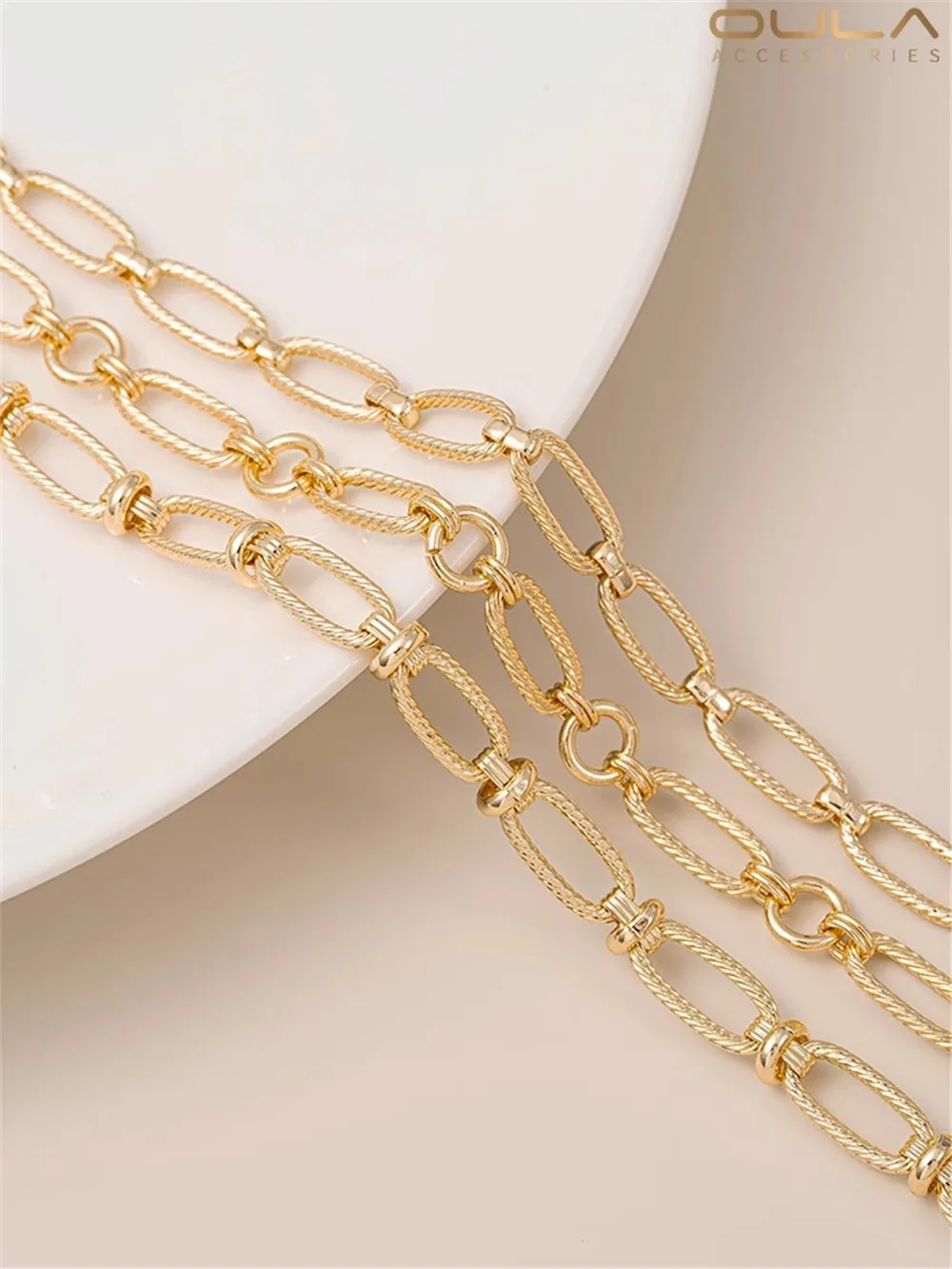 14K Gold Wrapped Oval Fried Dough Twists Chain Manual Long O-ring Chain Diy Bracelet Necklace Jewelry Hand Made Loose Chain