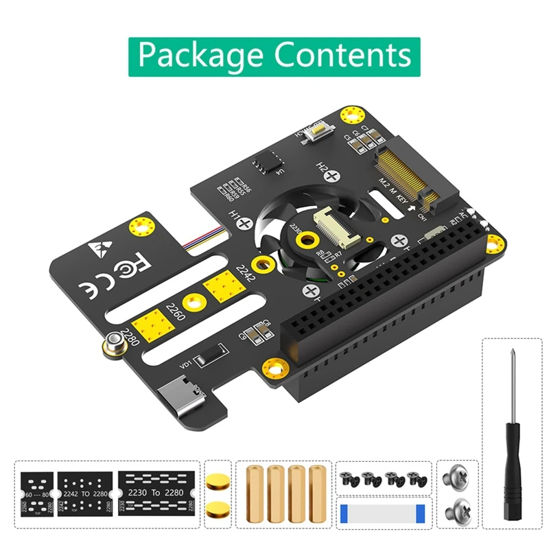 Adaptador combinado 3 en 1 M.2 Nvme a Pcie con ventilador enfriador y LED de decoloración automática para Raspberry Pi 5 duradero