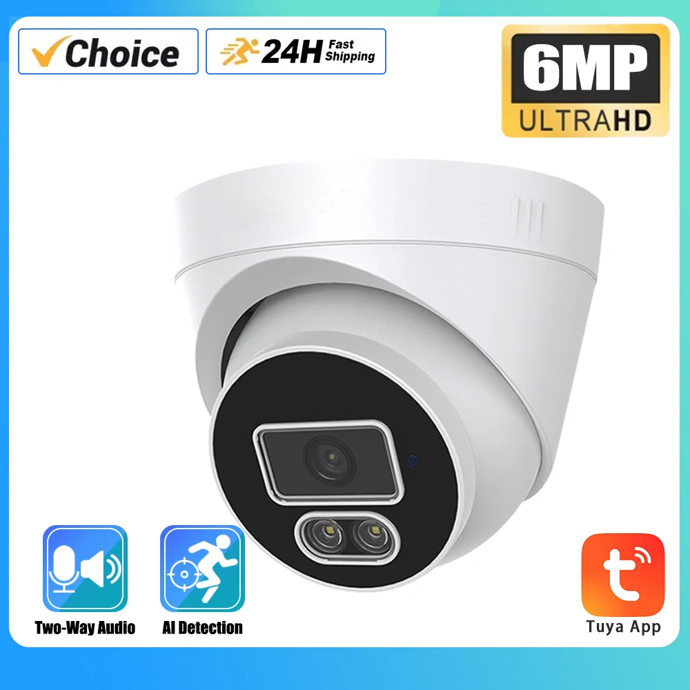 

6MP Tuya Smartlife Home Surveillance Camera IP POE H265 Audio Dome Color Night Vision Human Detect CCTV Video Security For NVR