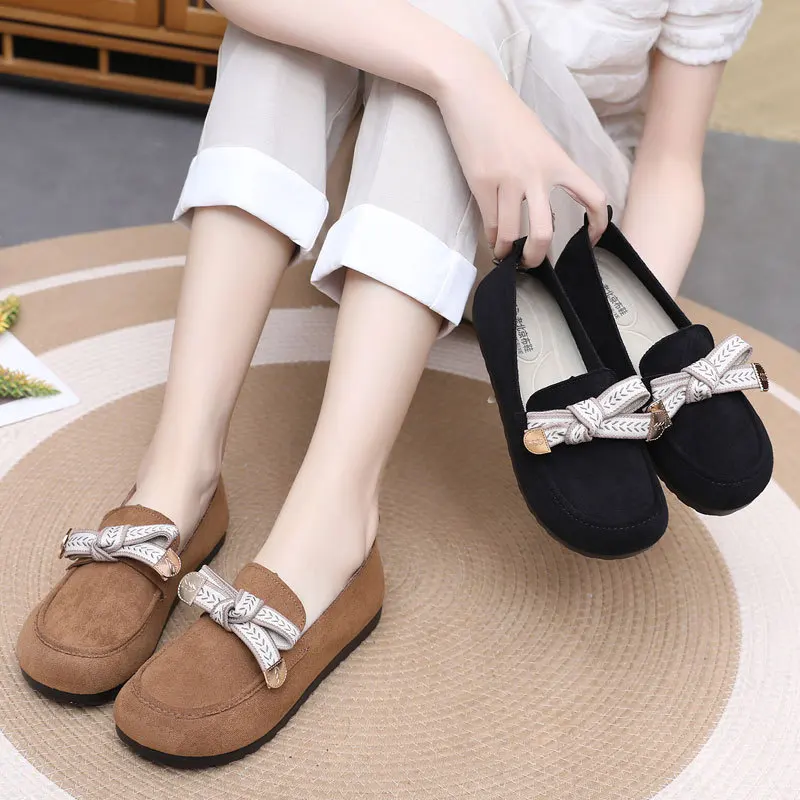 Loafers for Women2026Spring New Style Bow Flat Bean Shoes with Soft Soles,Fashionable Single Shoes for Women To Wear on One Foot