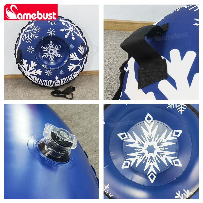 حلقة تزلج جديدة قابلة للنفخ مقاس 47 بوصة من Camebust مع غطاء قماش أكسفورد أنبوب ثلج شتوي، لون أزرق ثلجي