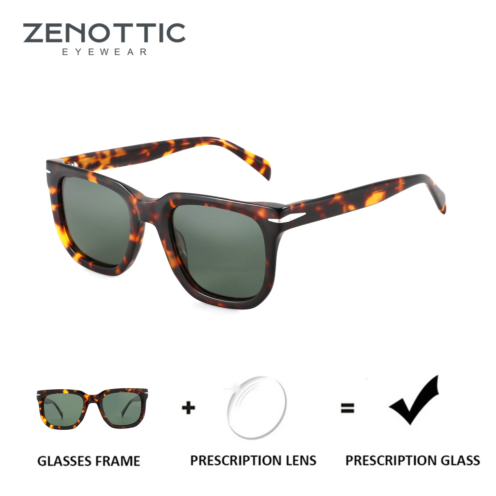 ZENOTTIC M Size Square Polarized Prescription Sunglasses UV400 Acetate Optical Men Reading Glasses for Fishing and Driving