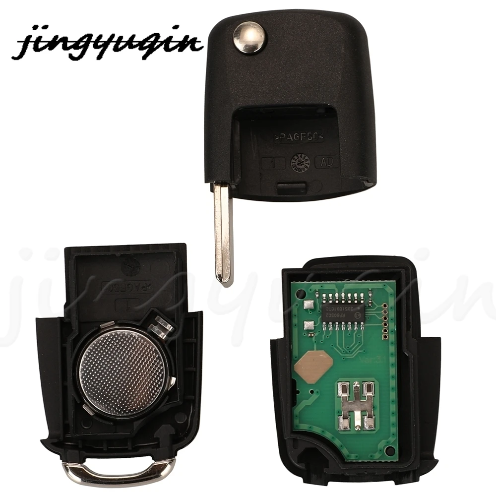 Jingyuqin-mando a distancia para coche, llave de coche con 3 botones, 434Mhz, ID48, para VW PASSAT, Polo, Golf, Beetle, 1J0959753 DA/AH, 1K0959753G