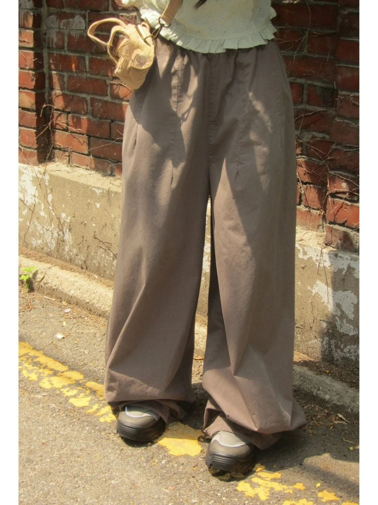 

Fashion Cargo Pants for Women Retro Elastic Casual Wide Leg Pant High Waisted Long Trousers for Women
