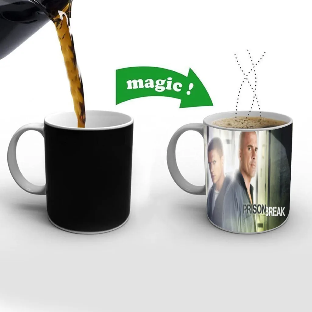 Prison Break Free shipping New Magic Mug Changing Color Mug Coffee Tea Mug Temperature Color Changing Heat Sensitive Cup