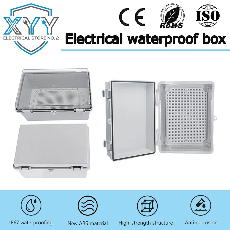 AD Type Outdoor Electrical Junction Box, ABS Plastic, Hinge Cover, Stainless Steel Latch, IP67 Waterproof Electrical Project