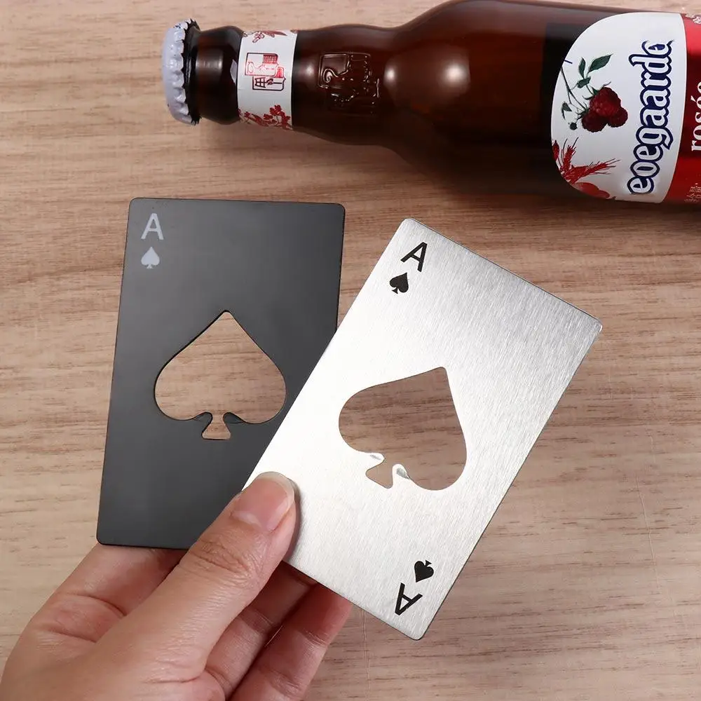 Stainless Steel Bottle Can Opener Silver/Black Spade A Wine Metal Opening Tool Credit Card Size Creative