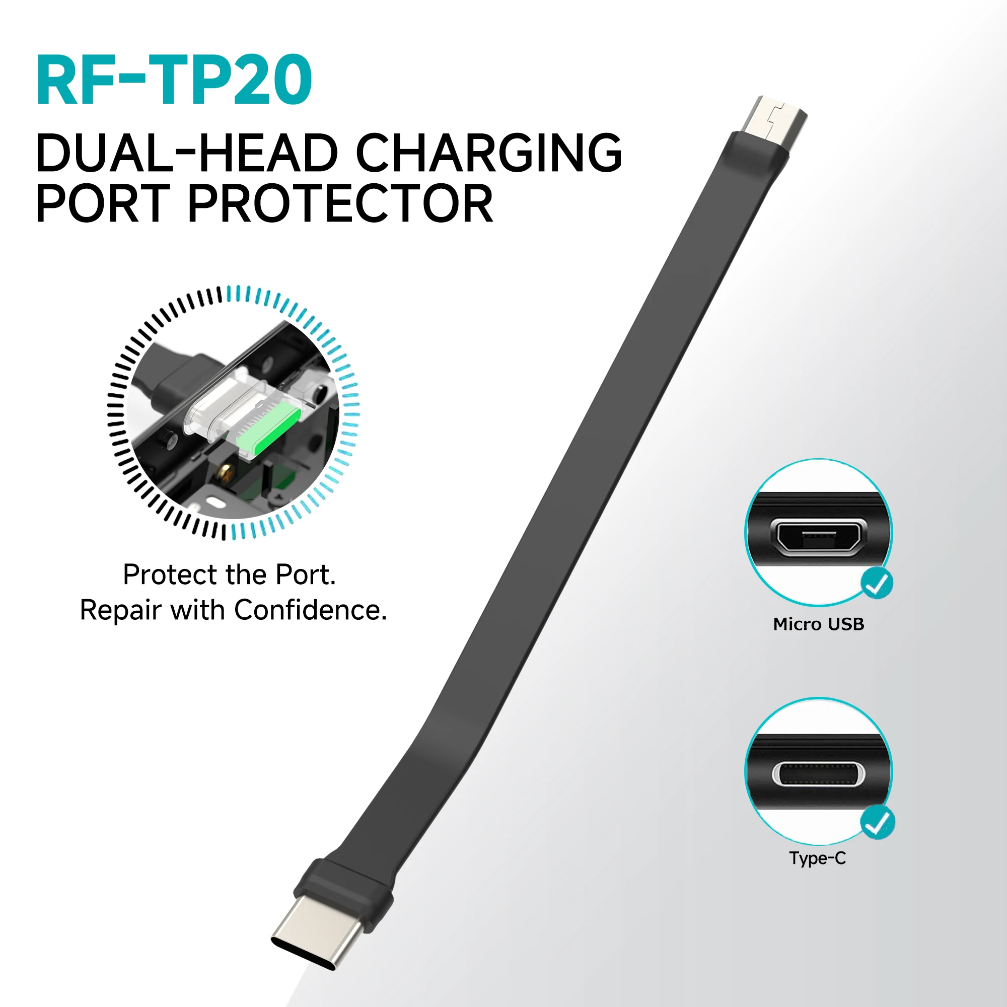 RF4 RF-TP20 Dual-Head Electronic Repair Tool Type-C Micro-USB Tail Plug Soldering Anti-Melt Charging Port Protector for Electron