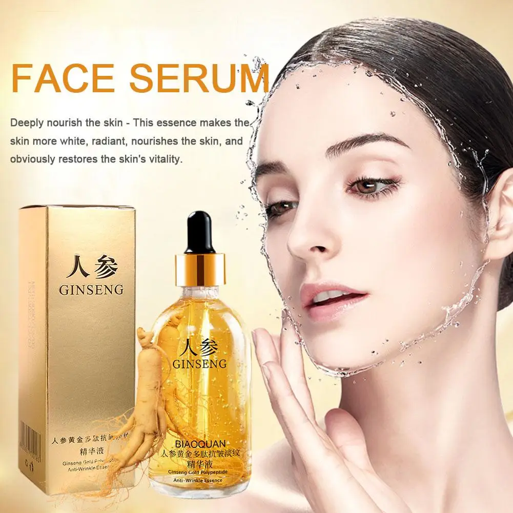 2Pcs 100ml Gold Ginseng Face Essence Polypeptide Anti-wrinkle Lightning Moisturizing Niacinamide Facial Serum for Skin Care