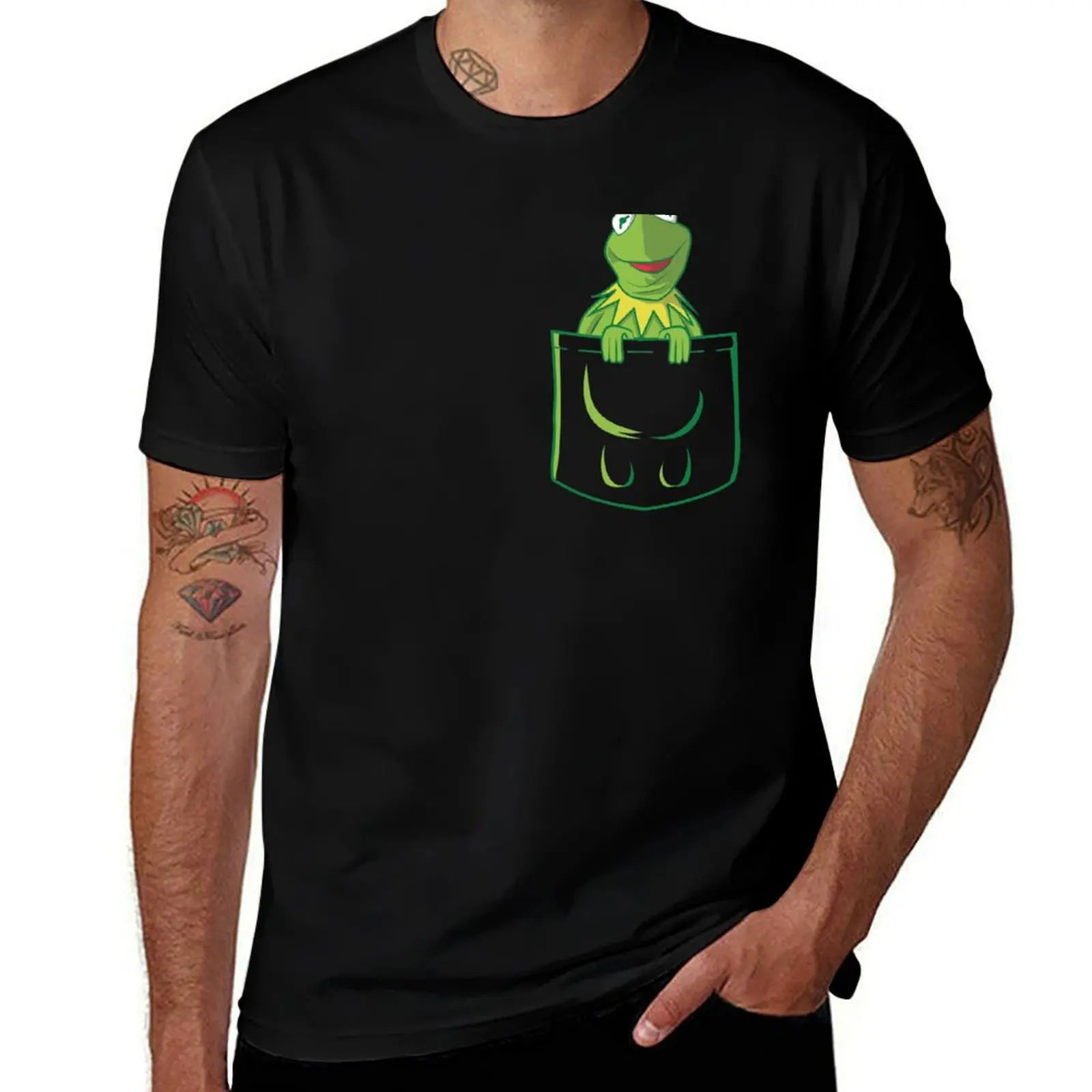 Kermit Pocket - muppet show T-Shirt Large Size Casual Tee Shirt T-Shirt