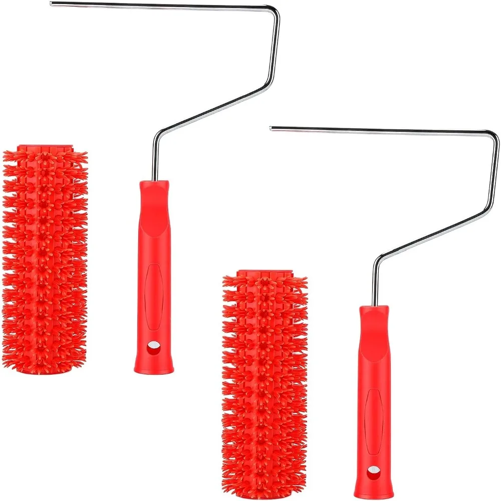 2PCS Practical Toothed Design Texture Paint Roller Ergonomic Handle 7 Inch Painting Roller Brush Rubber Roller Brush Wall
