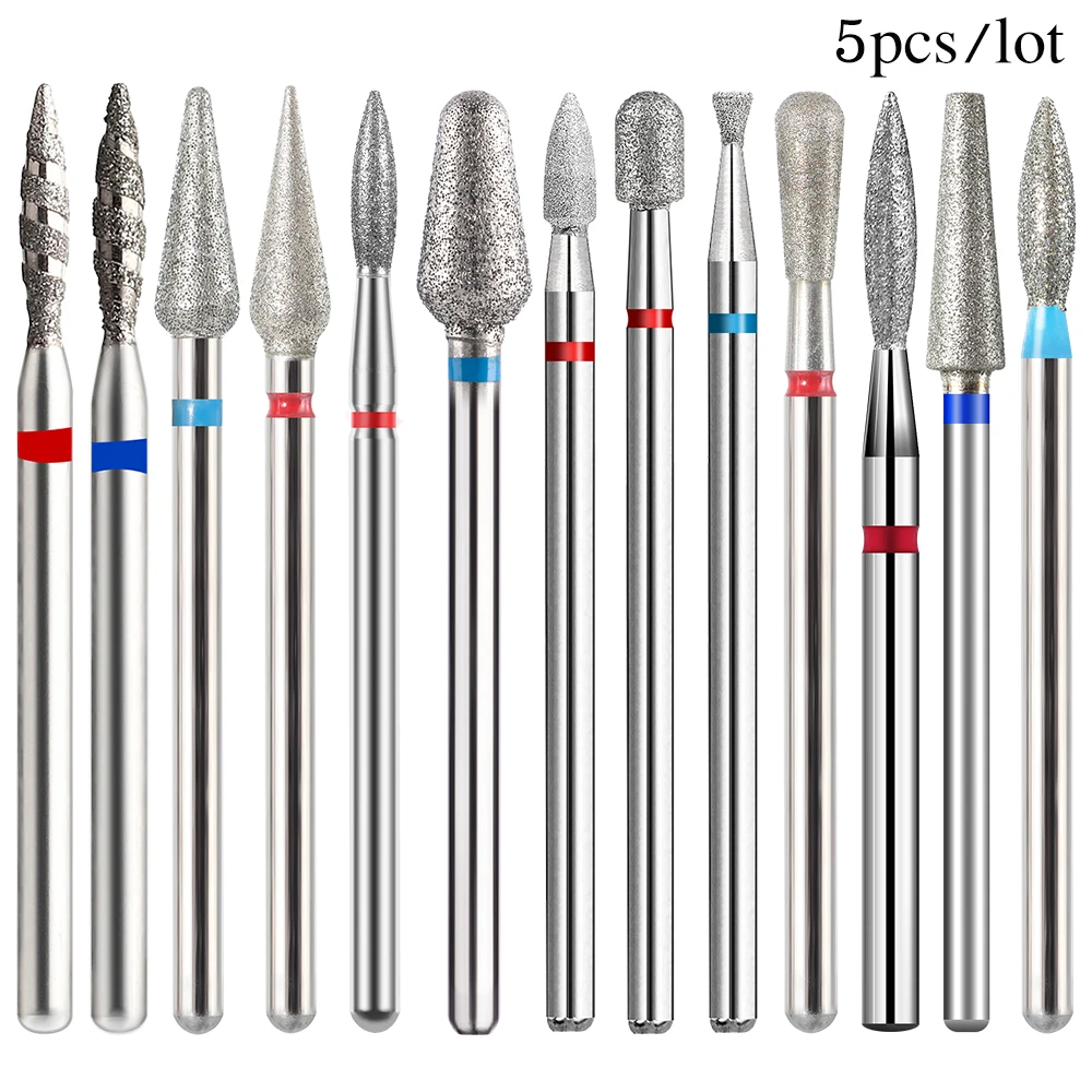 다이아몬드 네일 드릴 비트 세트, 매니큐어 다이아몬드 비트 큐티클용 밀링 커터, 전기 드릴 기계용 네일 비트 제거, 5 개