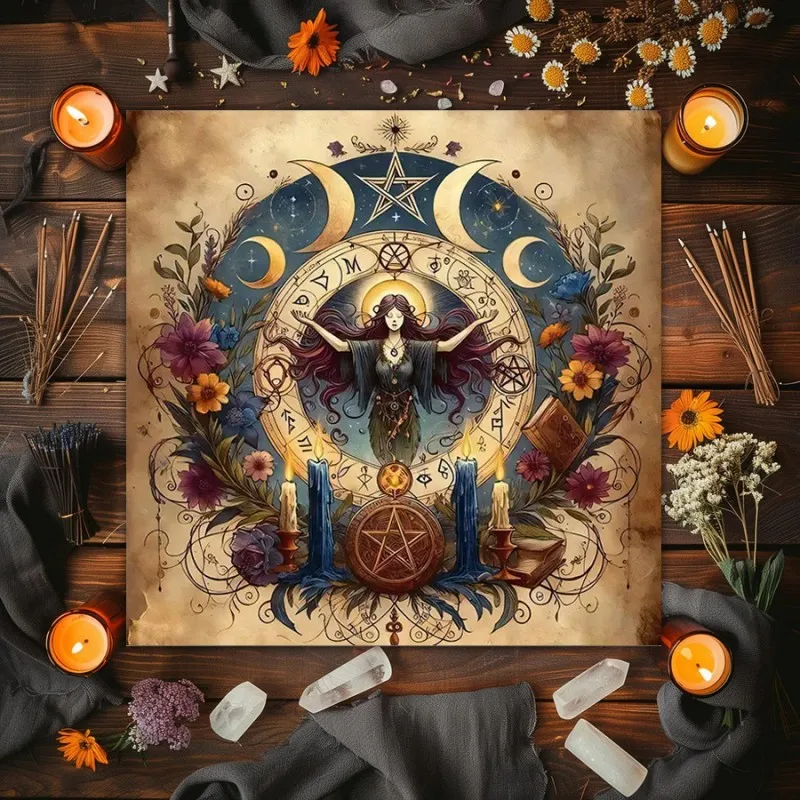 VIKAMA Mysterious Moon Phase Altar Cloth Five-Star Tarot Card Black Oracle Pad Tarot Tablecloth Pad Cloth, Home Decoration