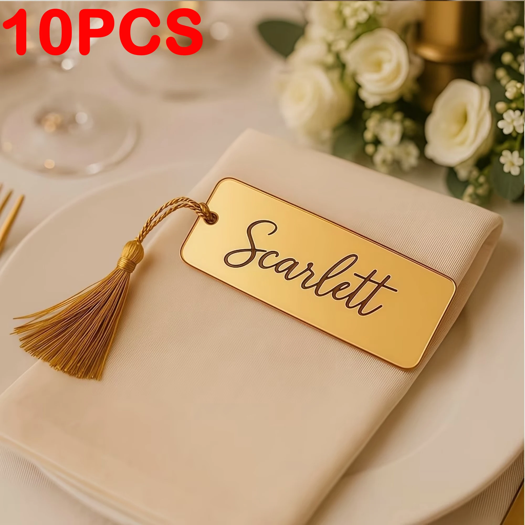 Personalized Gold and Silver Acrylic Party Tags with Tassels