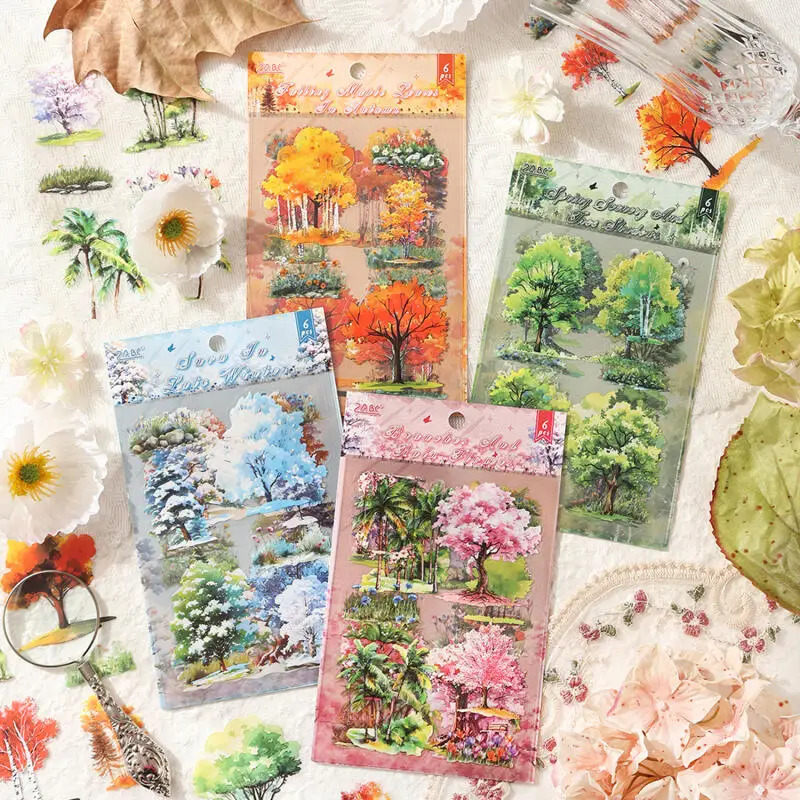 

Card Lover 30 шт. [Серия Four Seasons Mountain Stream] Весенние деревья Деревья Зимний снег Декоративные наклейки Скрапбукинг