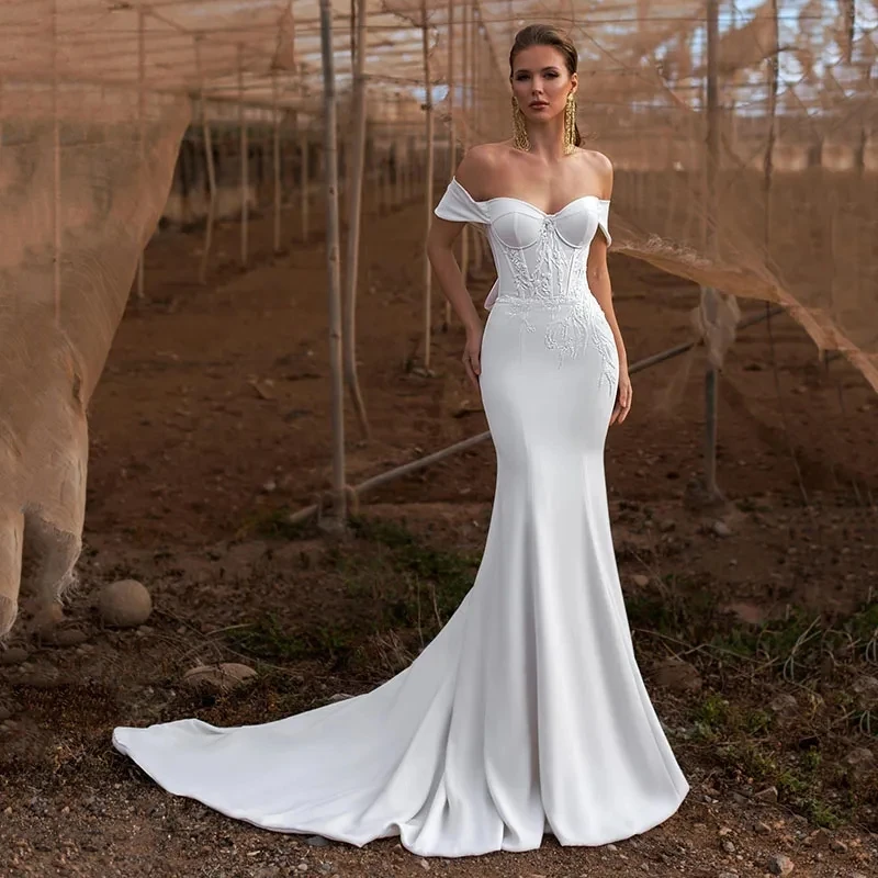 Vestidos De Novia sencillos y elegantes, Vestidos De Novia con espalda descubierta para fiesta Formal, con hombros descubiertos, 2024