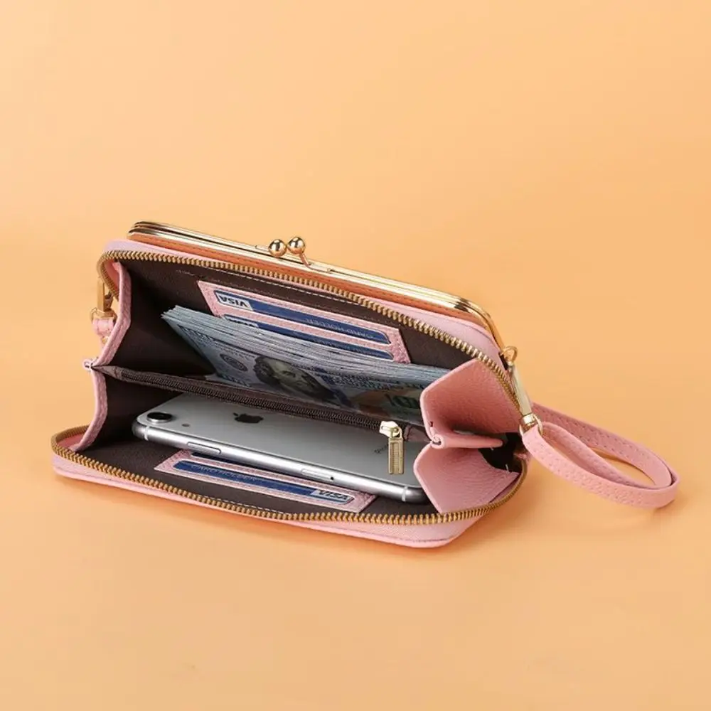 Simple Zipper Phone Crossbody Bag PU Multifunctional Leather Wallet Single Shoulder Coin Purse Women Card Holder Mobile Phone