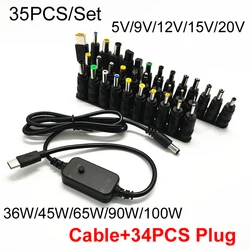 100W 5V/9V/12V/15V/20V Adjustable Voltage USB TYPE-C 5521 DC Jack Connector Power Optical Modem Router Notebook Charging Cable F