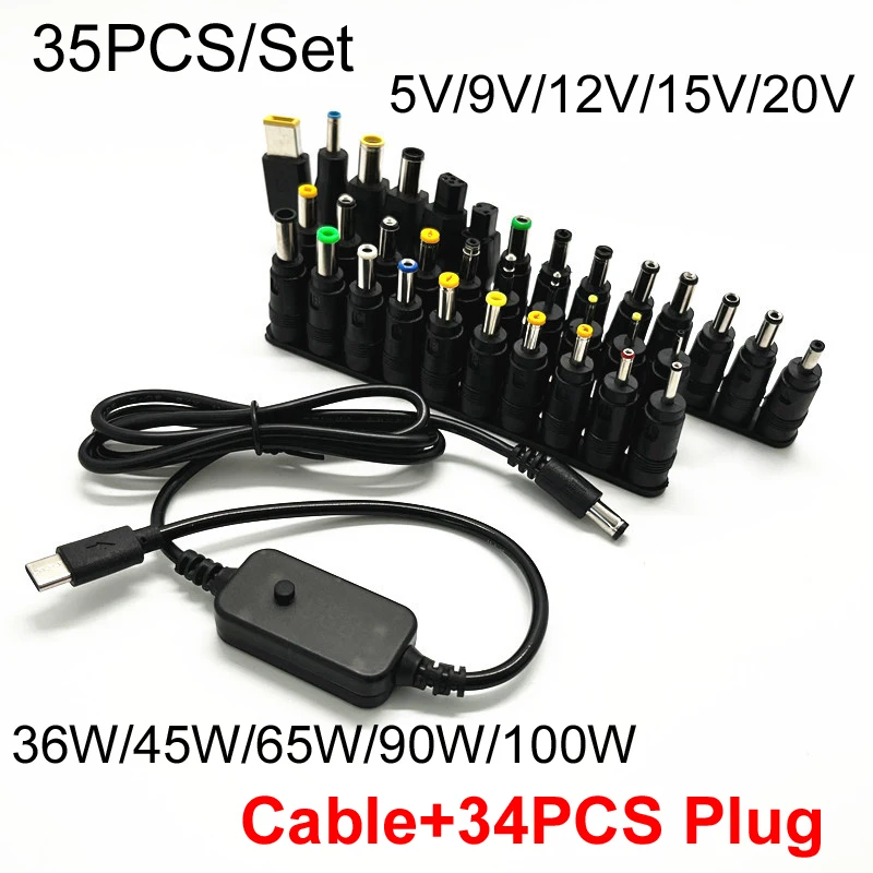 100W 5V/9V/12V/15V/20V Regulowane napięcie USB TYPE-C 5521 DC Złącze Jack Zasilanie Modem optyczny Router Notebook Kabel do ładowania F