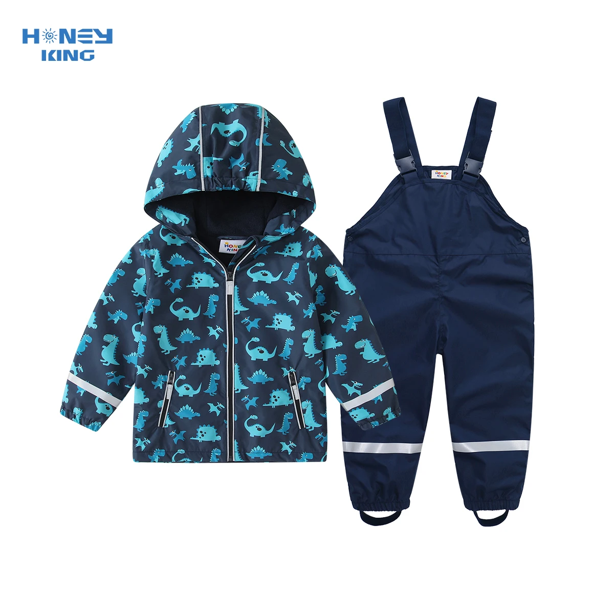 

HONEYKING Boys Raincoat Suit Kids Clothing Set Comfortable Breathable Rain Suit with Jacket And Trousers for Children