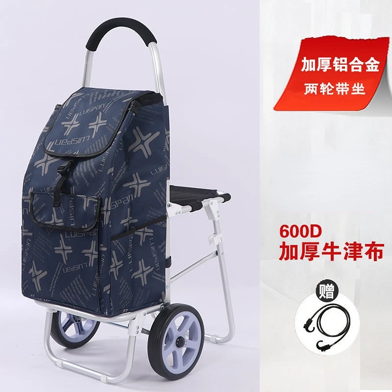 Seat Design Shopping Cart with Waterproof Bag and Chair Household Trolley with Aluminum Alloy Frame Shopping Cart Pull Rod Cart