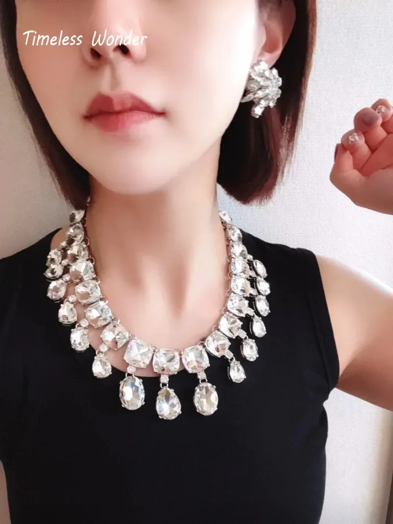 Timeless Wonder Fancy Crystal Zircon Geo Pave Necklace for Women Designer Jewelry Goth Runway Trendy Art Deco Classy Neat 4526