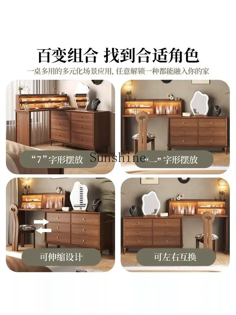Medieval solid wood chest integrated storage cabinet retractable small makeup table  FT