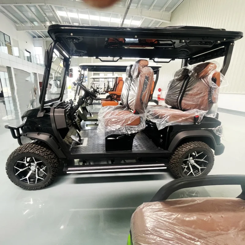Factory Electric Golf Cart Sightseeing Golf Buggy Brown Seats With Armrests Gear Adjustment Off-Road Tires Bumper Foot Pedal