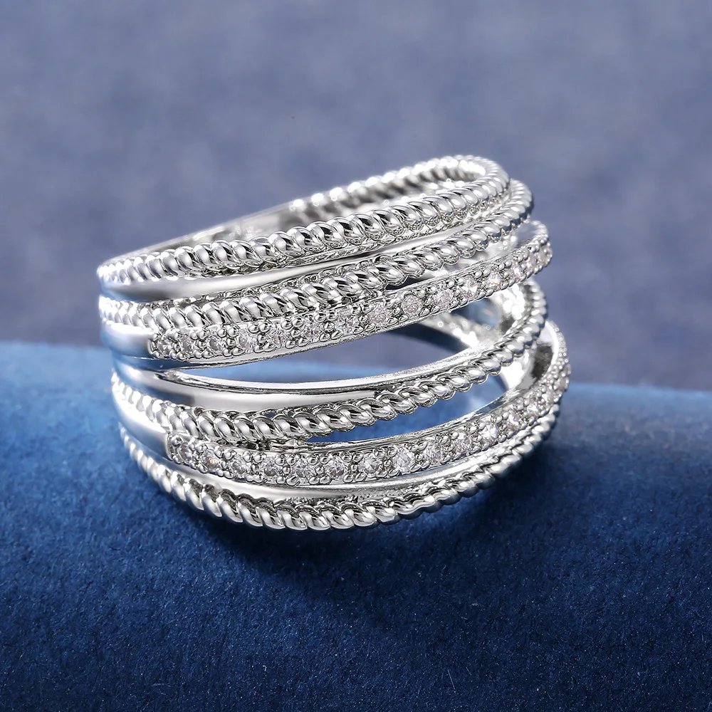 Trendy Geometry Bridal Marriage Ring Dazzling Shiny CZ Stone Simple Stylish Women Fashion Jewelry Rings Wholesale