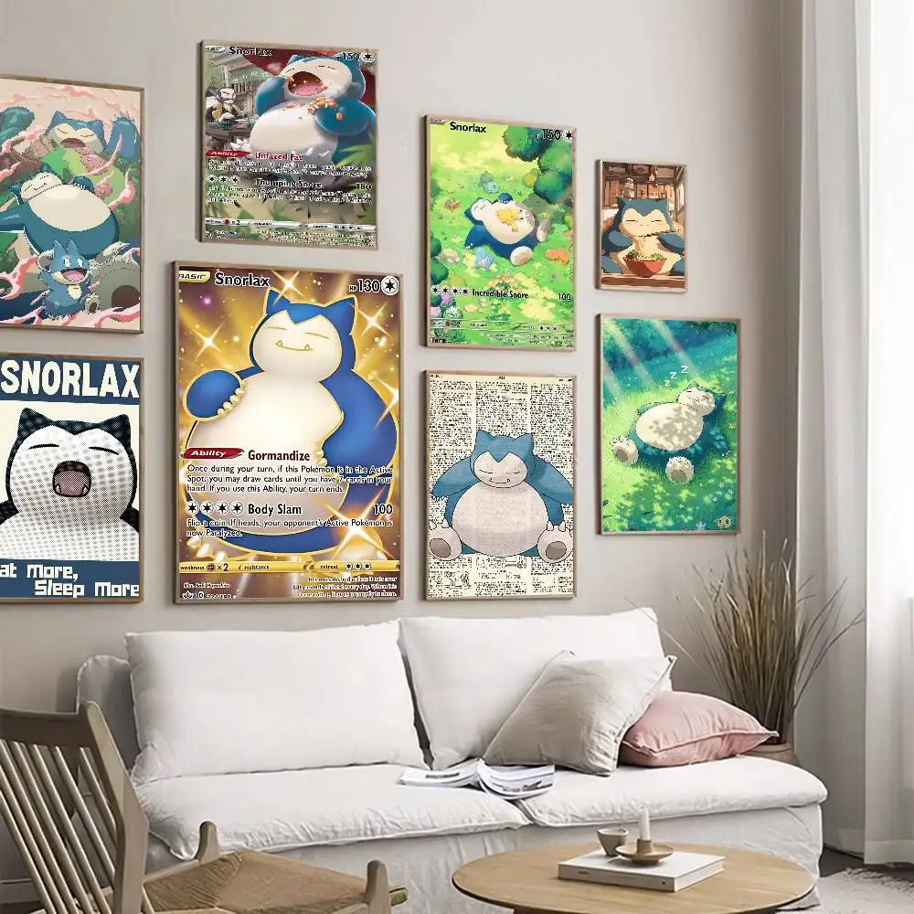 Game S-Snorlaxes Sleeping cat  Good Quality Prints and Posters Vintage Room Home Bar Cafe Decor Aesthetic Art Wall Painting