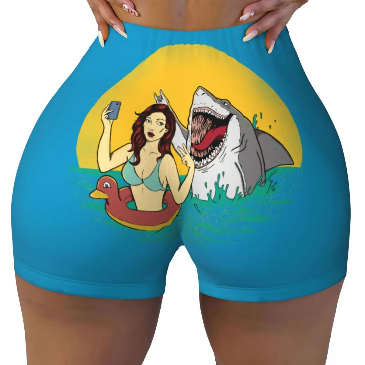 

Custom Funny Shark Art Workout Shorts Women Gym Volleyball Biker Yoga Shorts